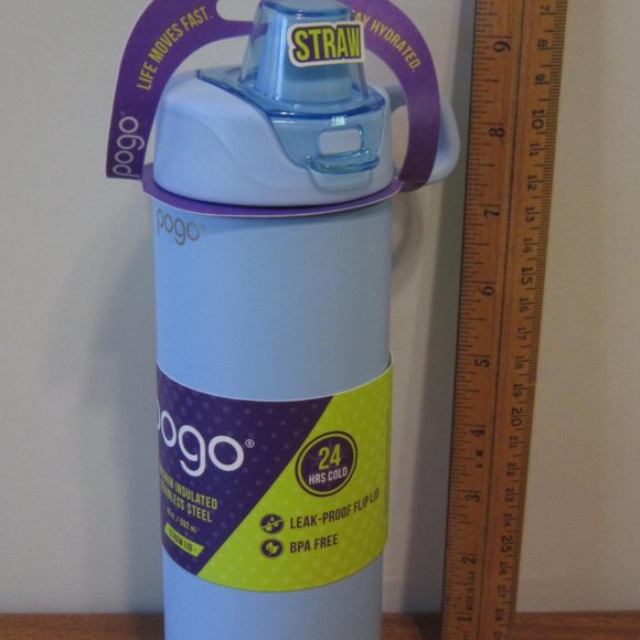 NEW PoGo 18 Oz Vacuum Insulated Stainless Steel Water Bottle-Halogen Blue sports - Picture 1 of 10